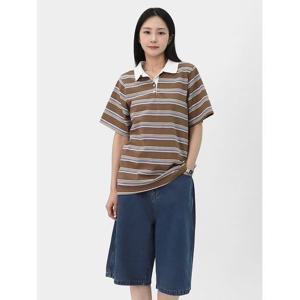 [스콰즈] 여자 카라 반팔 박스티 스트라이프 반팔티셔츠 SLEET016