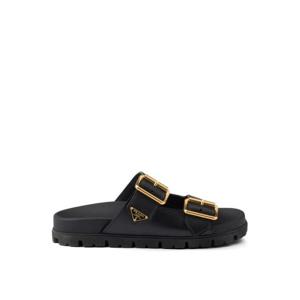 프라다 트라이앵글 로고 가죽 슬라이더 샌들 1XX692F0203LEM