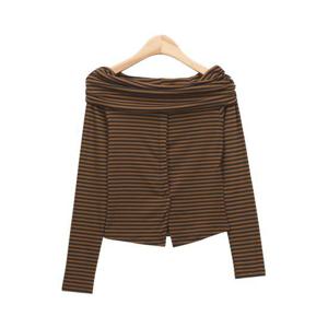 [스콰즈] 여성 긴팔티셔츠 스트라이프 트임 오프숄더 SDE110