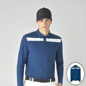 [헤지스골프] 남성 기모 긴팔 카라 티셔츠 블루 (HUTS5D712B3)