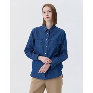 헤지스 여성 24SS 클리어런스스테디셀러다크네이비 워싱 면 데님셔츠 WSSH4B381N3