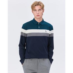 헤지스 남성 24FW 스테디셀러 네이비 컬러배색 면 긴팔카라티셔츠 WHTS4C331N2