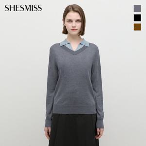 [쉬즈미스] 울 혼방 배색 카라 니트_SSKPOP31510