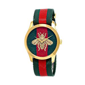 구찌 YA126487 G타임리스 남녀공용 나토밴드 쿼츠 YA126487B