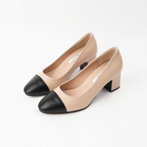 [신난다슈]여성 구두 펌프스 힐 6cm 정장 구두 투톤 배색 발편한 통굽 AG249005 베이지
