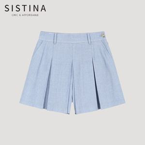 [SISTINA] 인기 린넨 플리츠 숏 퀼로트 팬츠_AWWSPO21740_BL