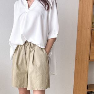 샵앤) 와이드 밴딩 여성 면 치마반바지 AMI-WPT-3357-진청