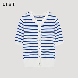 [리스트] 스트라이프 볼륨 슬리브 가디건_TSKCDO60520_BL