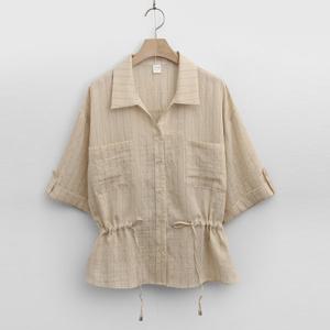 샵앤) 셀리 카라 스트링 롤업소매 반팔셔츠 TOP-WNB-3538-베이지