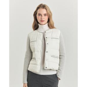 헤지스 여성 24FW 니트소매 숏 경량 구스다운 점퍼 아이보리 HSJU4D903IV