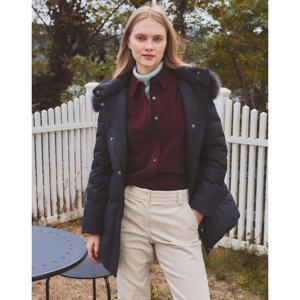 헤지스 여성 24FW 후드 하프 헤비 구스다운 점퍼 다크그레이 HSJU4DC01G3