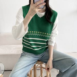 샵앤) 여성 베이직핏 V넥 터크 니트 조끼 21DS-WVS-3762-네이비