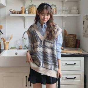 샵앤) 국산 여성 V넥 울 오버핏 니트 조끼 JLE-WVS-4058-베이지