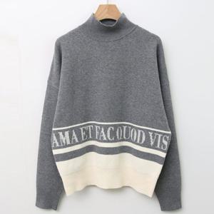 샵앤) 여성 반목 레터링 밑단배색 니트 DGB-WKN-4059-그레이