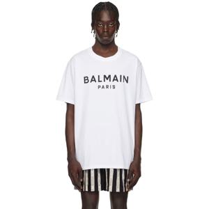 25 FW 발망 남성 화이트 발망 파리 프린트 티셔츠 251251M213015