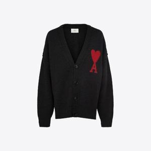 아미 남성 빅하트 자수로고 브이넥 버튼 버진울 가디건 블랙 UKC006 018 009