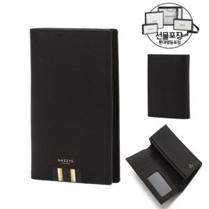 [선물포장] 블랙 컬러배색 소가죽 장지갑 HJWA5E508BK