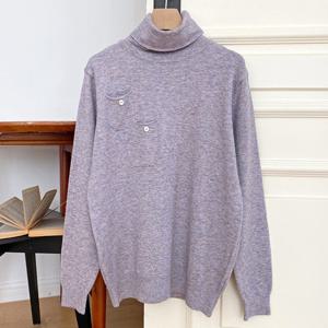 샵앤) 여성 터틀넥 더블 주머니 베이직 데일리 니트 티셔츠 JR-WKN-4072-바이올렛