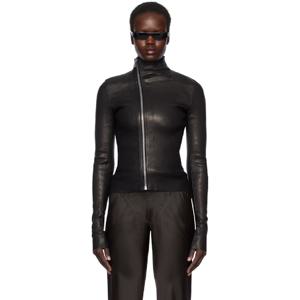 25 FW 릭오웬스 여성 블랙 할리우드 개리 가죽 재킷 251232F060001