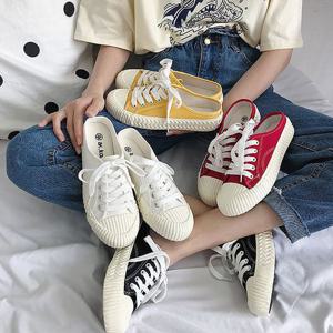 여성 유니크아웃솔 스니커즈뮬 캔버스뮬 운동화 4컬러