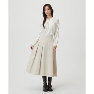 플라스틱아일랜드  (PR7WS164)  BEIGE 턱 플레어 스커트