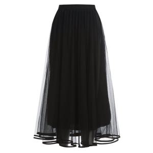 샵앤) 여성 허리밴딩 시스루 레이스 망사 롱 플리츠 스커트 TH-U-WSK-20277-블랙