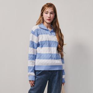 [에꼴리에] 여자 가을이월 스트라이프케이블오픈카라니트티(25A5051)