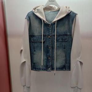 Latium HC06 데님 숏짧은 밑단 스트링 배색 후드 연청 점퍼 T2513jk13I