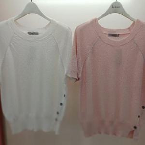 Destijl HC06 깔끔한 밑단 옆트임 레모나 반팔 라운드 무지 니트티 D2523sw05