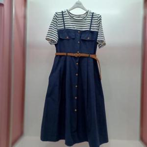 Latium HC06 단포켓 콤비 주머니 허리반밴드 A라인 플레어 끈나시 느낌 원피스 T2523op01N