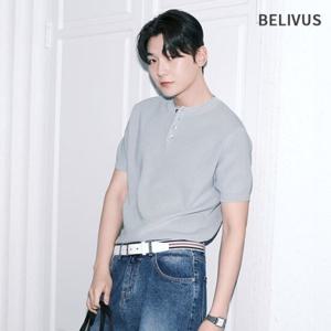 빌리버스 남성 헨리넥 반팔 니트 무지 카라티 BXR016