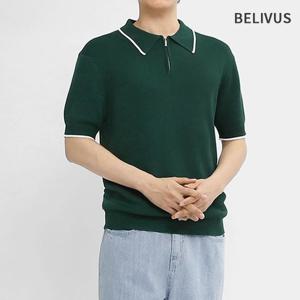 빌리버스 남성 여름 하프집업 라인 카라 반팔니트 BRE054