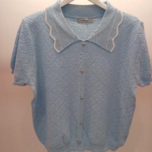 Destijl HC06 짧은 부드러운 비스코스 깔끔한 펀칭 데일리 나비 카라 반팔 니트티 D2523sw17LB