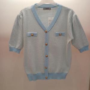 Destijl HC06 금단추 5부 단가라 트위드형 브이넥 반팔 니트티 D2523sw18B