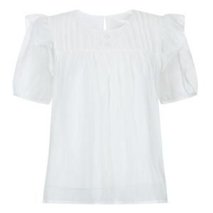 샵앤) 여성 라운드넥 레이스 두겹 소매 시스루 반팔 블라우스 SOM-WBL-20550-화이트