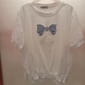 Destijl HC06 스판 레이스소매 옆트임 큰리본 비즈 데일리 라운드 반팔 티 D2523ts07W