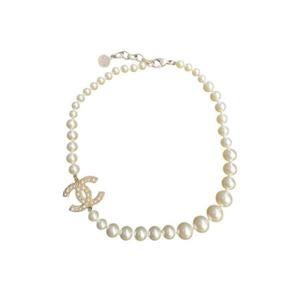 샤넬 네클리스 메탈 글래스 펄 레진   골드 메탈 펄리 화이트 크리스탈 A64757-B06258-ND321