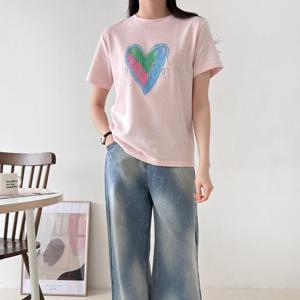 샵앤) 여성 라운드넥 하트 프린트 면 반팔 티셔츠 NYS-WSH-4401-핑크