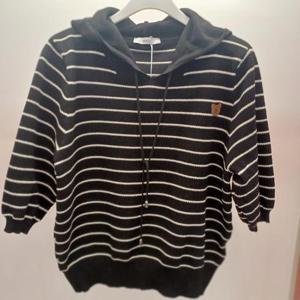 Destijl HC06 기본 단가라 스트라이프 5부 반팔 곰후드 벌집 니트티 D2523sw29B