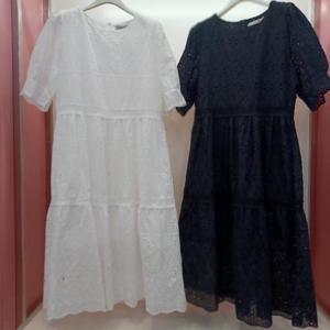 Latium HC06 귀여운 펀칭 레이스 A라인 플레어 뒤지퍼 라운드 반팔 원피스 T2523op13