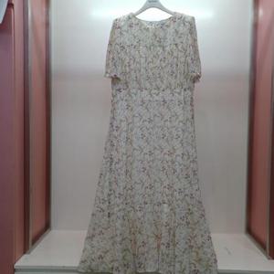 Destijl HC06 잔꽃 나염 뒤지퍼 라운드 반팔 셔링 쉬폰 롱원피스 D2523op21I