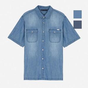 뱅뱅 동백01 브러쉬 포인트 반팔 데님셔츠 NSLD32