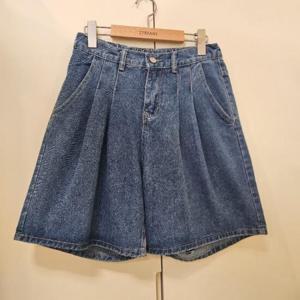 스테파니 HC07 더블 핀턱데님  반밴딩 반바지 A25DM5217