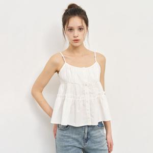 WOMAN 셔링 버튼 슬리브리스 블라우스 [WHITE] / WBE2L03527