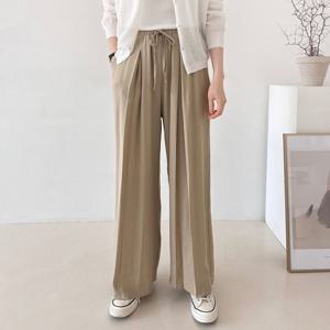 샵앤) 여성 리본 허리밴딩 앞핀턱 여유핏 시원한 여름 통 바지N NYS-WPT-4472-모카