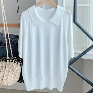 샵앤) 여성 피터팬 카라넥 나그랑 무지 데일리 반팔 니트티 DGB-WKN-4551-아이보리