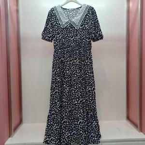 Latium HC06 브이넥 레이스 카라 스모크 밴딩 캉캉 시원한 롱원피스 T2523op33B