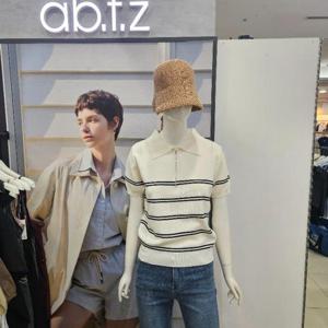 Ab.f.z DP01 하프집업카라넥줄무뉘반팔니트 AFZ2ZW34