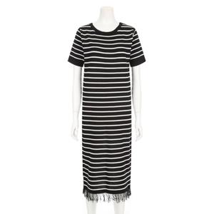 샵앤) 여성 라운드넥 단가라 밑단 포인트 반팔 롱 니트 원피스 EGG-WDR-20663-블랙