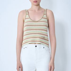 25 FW 끌로에 로고 자카드 아플리케 크롭 스트라이프 탱크탑 베이지그린 CH25AMH025553ZA